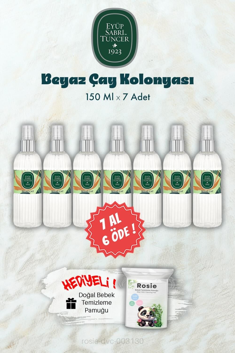 Beyaz Çay Kolonyası 150 ML 7 AL 6 ÖDE ve ROSIE Hediye