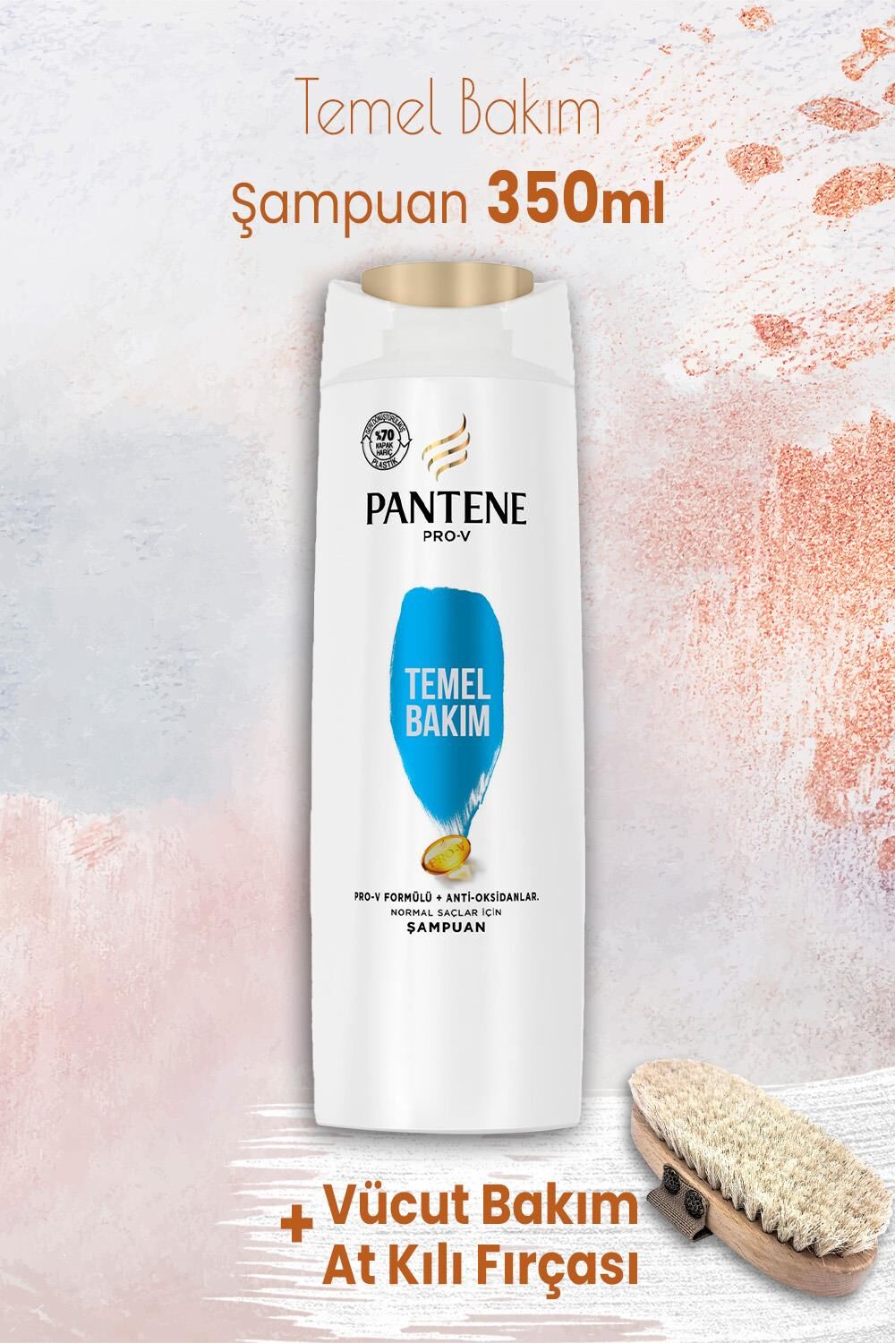 Pantene Şampuan Pro-V Temel Bakım 350 ml ve Vücut Bakım At Kılı Fırçası