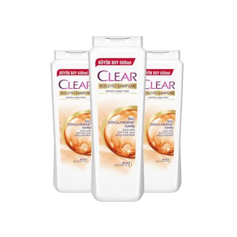 Clear Clear Besleyici Şampuan Kepeğe Karşı Etkili Saç Dökülmesine Karşı 600 ml x 3