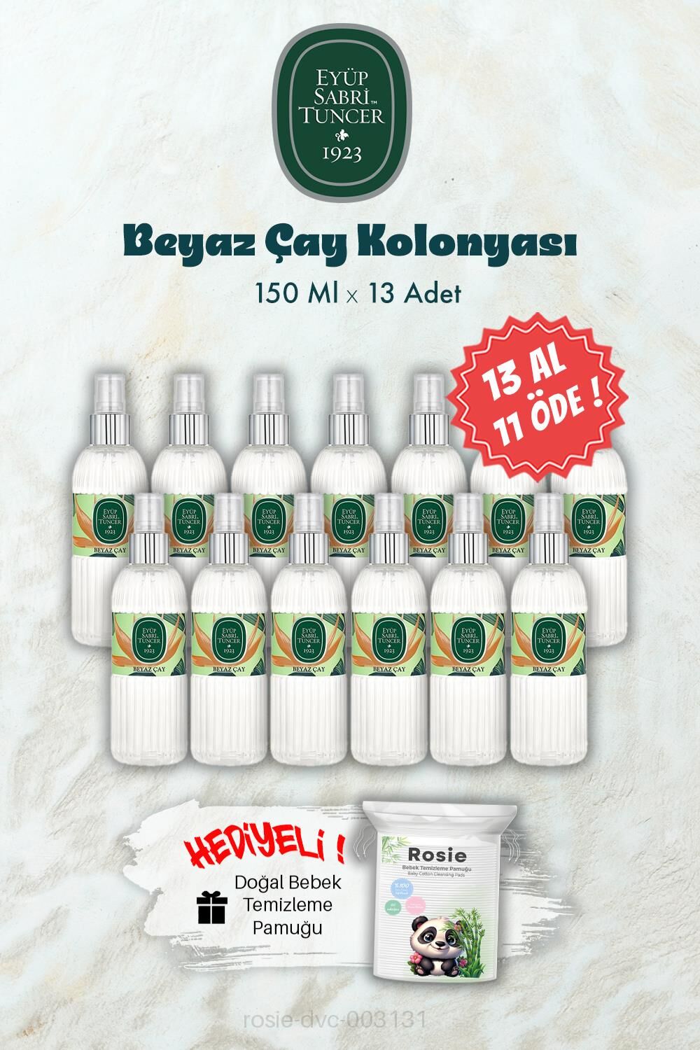 150 ML 13 AL 11 ÖDE Beyaz Çay Kolonyası ve ROSIE Hediye