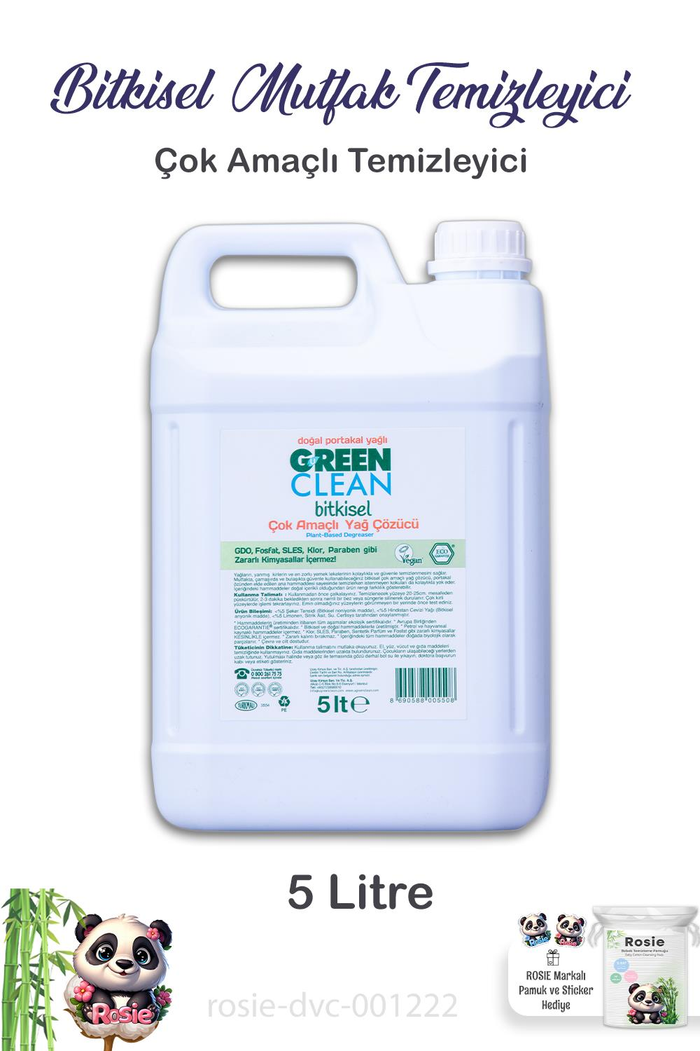 Green Clean Bitkisel Mutfak Temizleyici Çok Amaçlı Yağ Çözücü 5 lt ve ROSIE