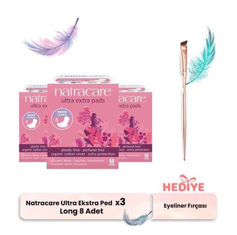Natracare Ultra Ekstra Ped Long 8' li x 3, Eyeliner Fırçası Hediyeli