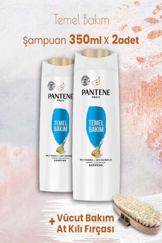 Pantene Şampuan Pro-V Temel Bakım 350 ml x 2 Adet ve Vücut Bakım At Kılı Fırçası