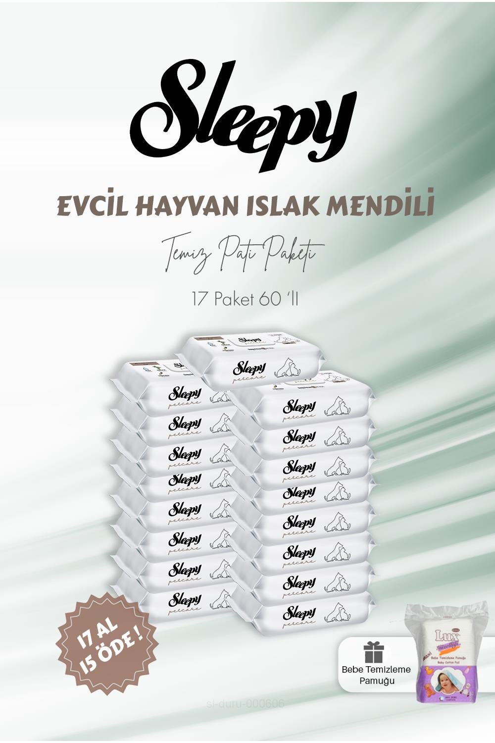 Sleepy 17 AL 10 ÖDE Evcil Hayvan Islak Havlusu 60'lı ve Bebe Temizleme Pamuğu