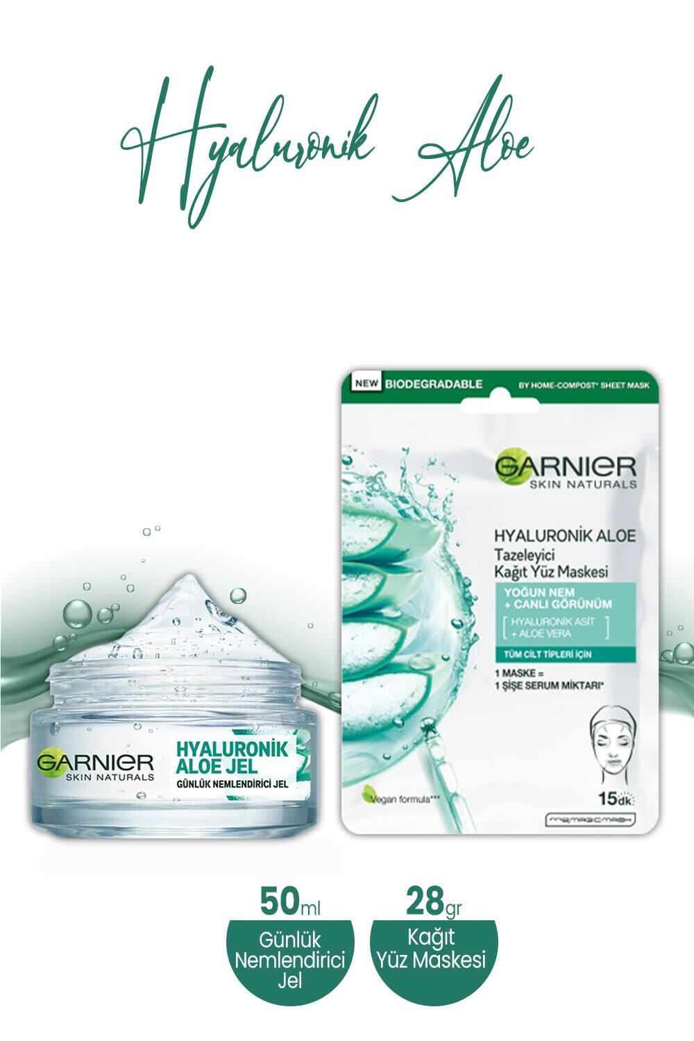 Garnier Hyaluronik Aloe Nemlendirici Jel 50 ml ve Kağıt Yüz Maskesi 28 gr