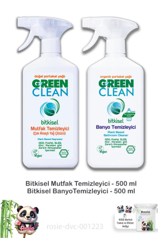 Green Clean Banyo Temizleyici 500 ml, Mutfak Temizleyici 500 ml ve ROSIE