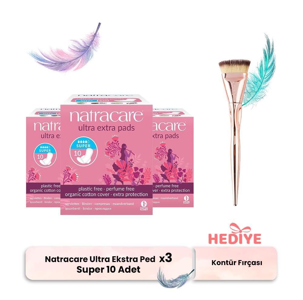 Natracare Ultra Ekstra Ped Super 10' lu x 3, Kontür Fırçası Hediyeli