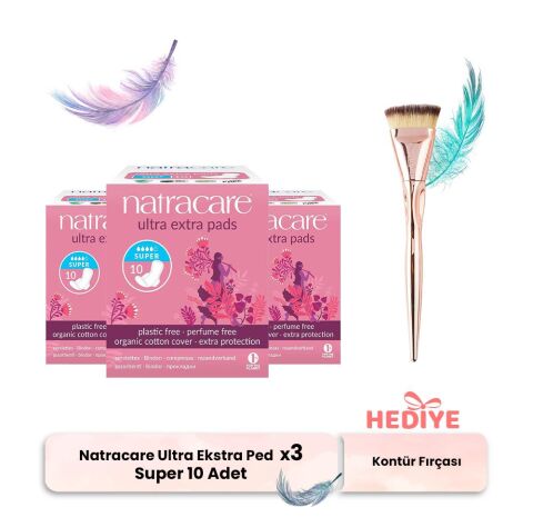 Natracare Ultra Ekstra Ped Super 10' lu x 3, Kontür Fırçası Hediyeli