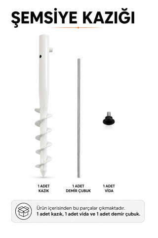 Beyaz Renk Plaj Şemsiye Kazığı 46 cm