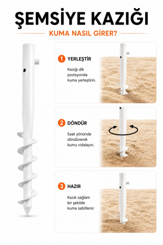 Beyaz Renk Plaj Şemsiye Kazığı 46 cm