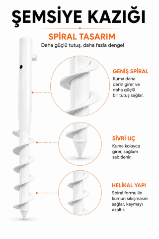 Beyaz Renk Plaj Şemsiye Kazığı 46 cm