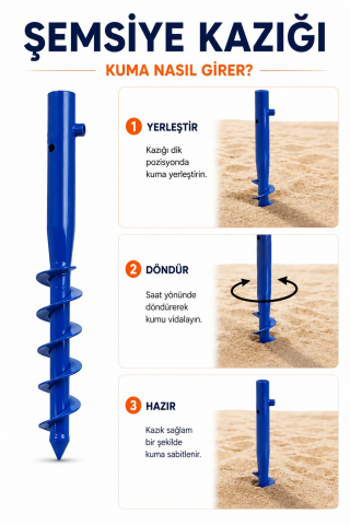 Şemsiye Sabitleme Kazığı Mavi Renk 46 cm