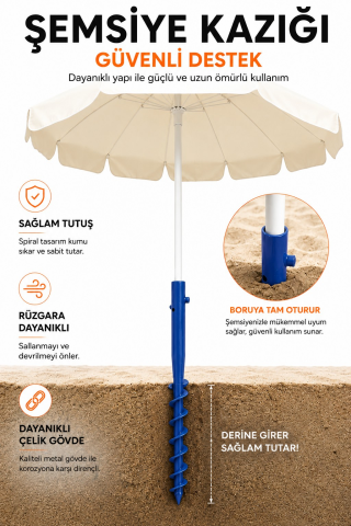 Şemsiye Sabitleme Kazığı Mavi Renk 46 cm