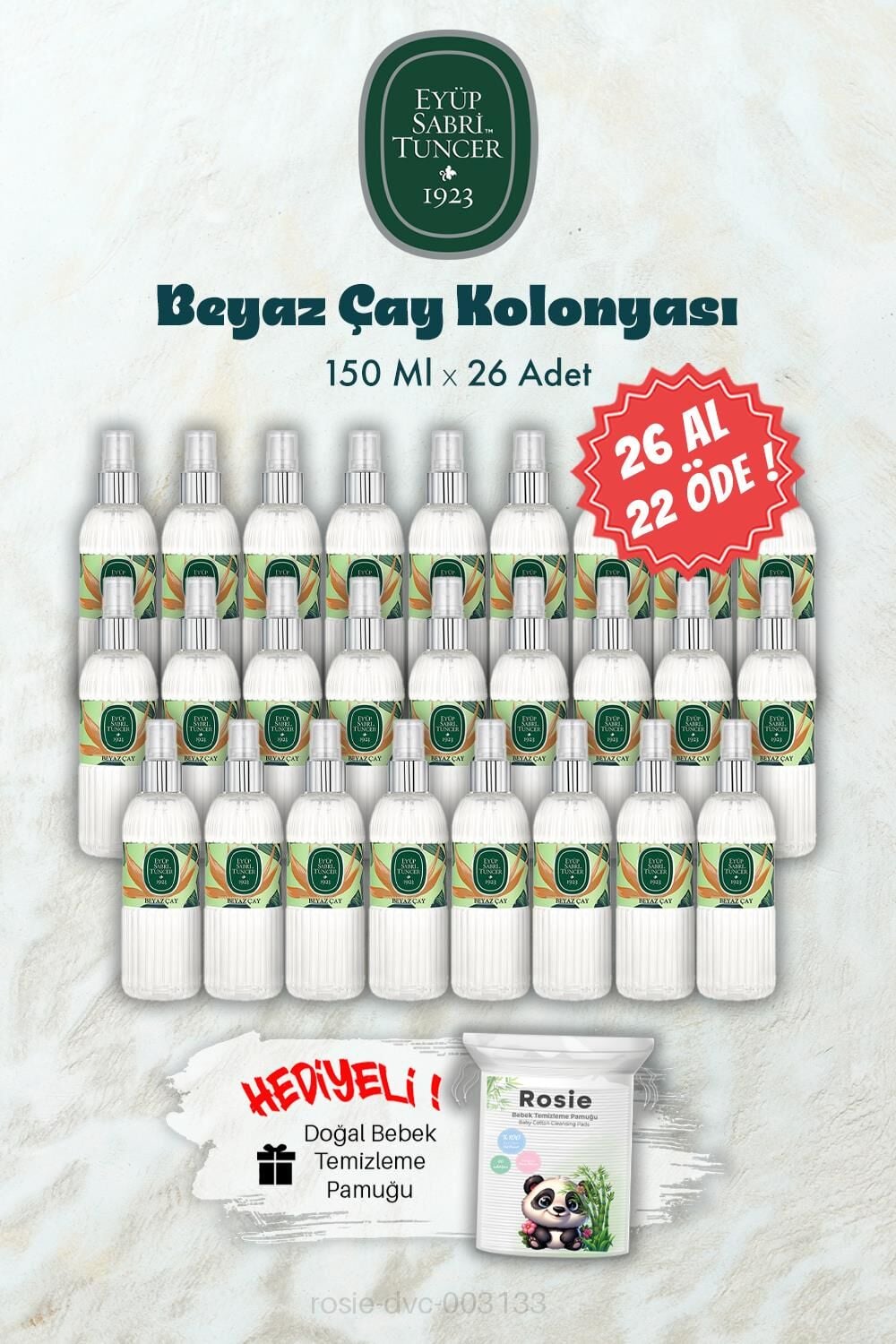 26 AL 22 ÖDE 150 ML Beyaz Çay Kolonyası ve ROSIE Hediye