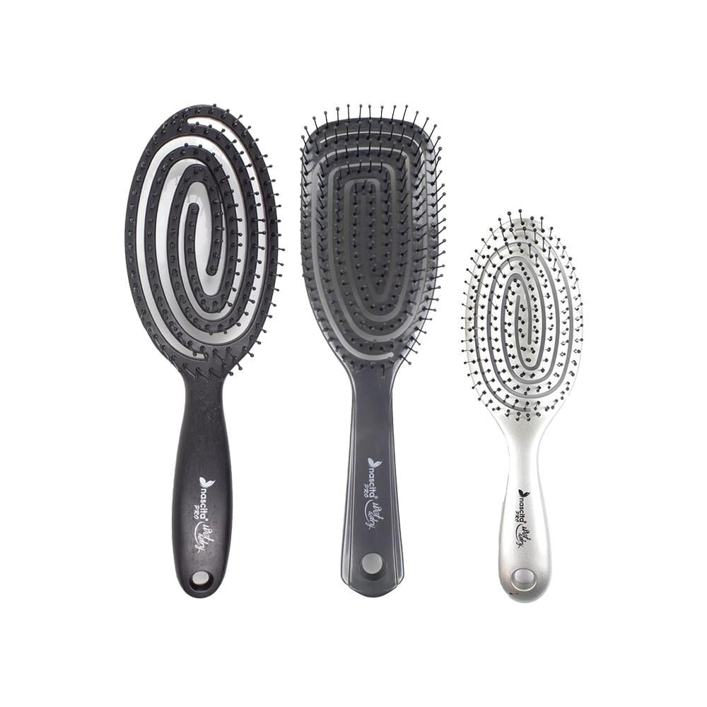 Nascita Üç Boyutlu Flexible Saç Fırçası Siyah, Saç Fırçası Koyu Gri ve Oval Saç Fırçası Gri
