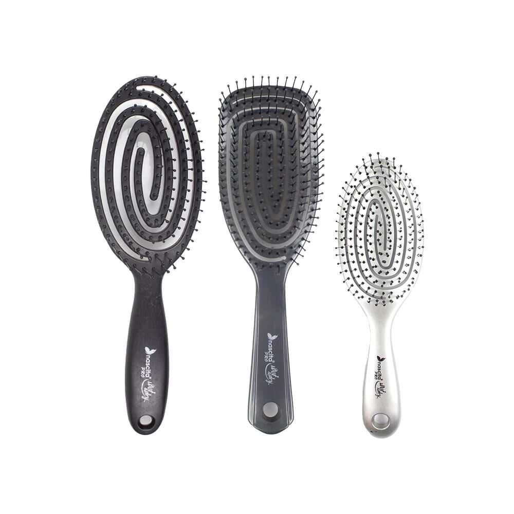 Nascita Üç Boyutlu Flexible Saç Fırçası Siyah, Saç Fırçası Koyu Gri ve Oval Saç Fırçası Gri