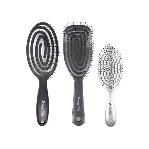 Nascita Üç Boyutlu Flexible Saç Fırçası Siyah, Saç Fırçası Koyu Gri ve Oval Saç Fırçası Gri