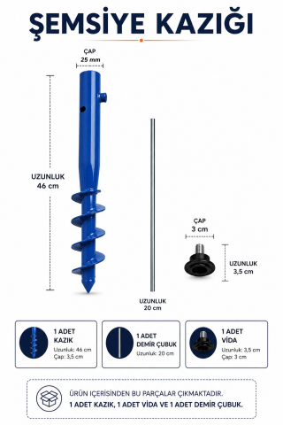 Şemsiye Sabitleme Kazığı Mavi Renk 46 cm