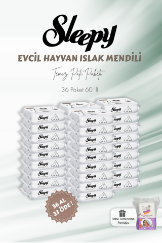 Sleepy 36 AL 33 ÖDE Evcil Hayvan Islak Havlusu 60'lı ve Bebek Pamuğu
