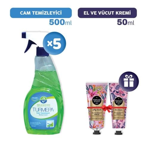 Turmepa Cam Temizleyici 500 ml x 5, El Kremleri Hediye