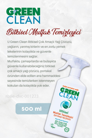 Green Clean Bulaşık & Çamaşır Makinesi Temizleyici 250 ml,Mutfak Temizleyici 500 ml ve ROSIE
