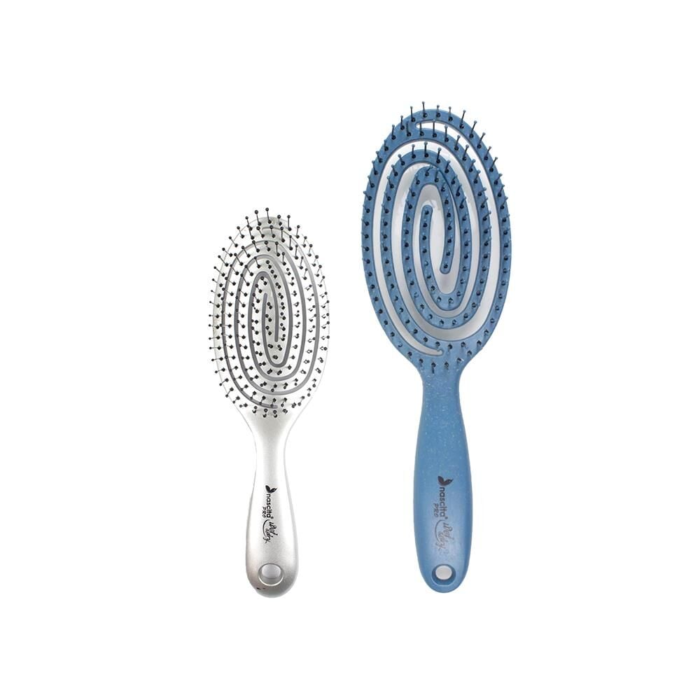 Nascita Üç Boyutlu Oval Saç Fırçası Gri ve Flexible Saç Fırçası Mavi