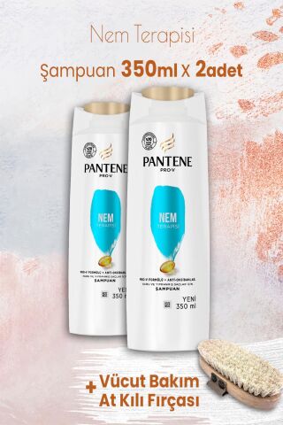 Pantene Şampuan Pro-V Nem Terapisi 350 ml x 2 Adet ve Vücut Bakım At Kılı Fırçası