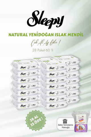 Sleepy 28 AL 25 ÖDE Natural Yenidoğan Islak Bebek Havlusu 60'lı ve Bebe Pamuğu