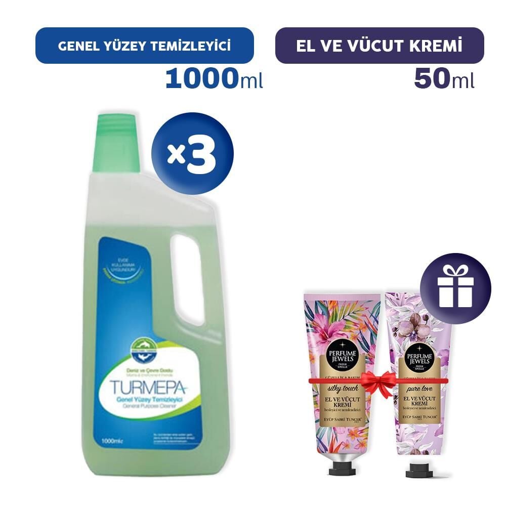 Turmepa Genel Yüzey Temizleyici 1000 ml x 3, El Kremleri Hediye