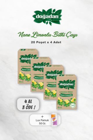 4 AL 3 ÖDE Doğadan Nane Limonlu Bitki Çayı 20'li, Pamuk