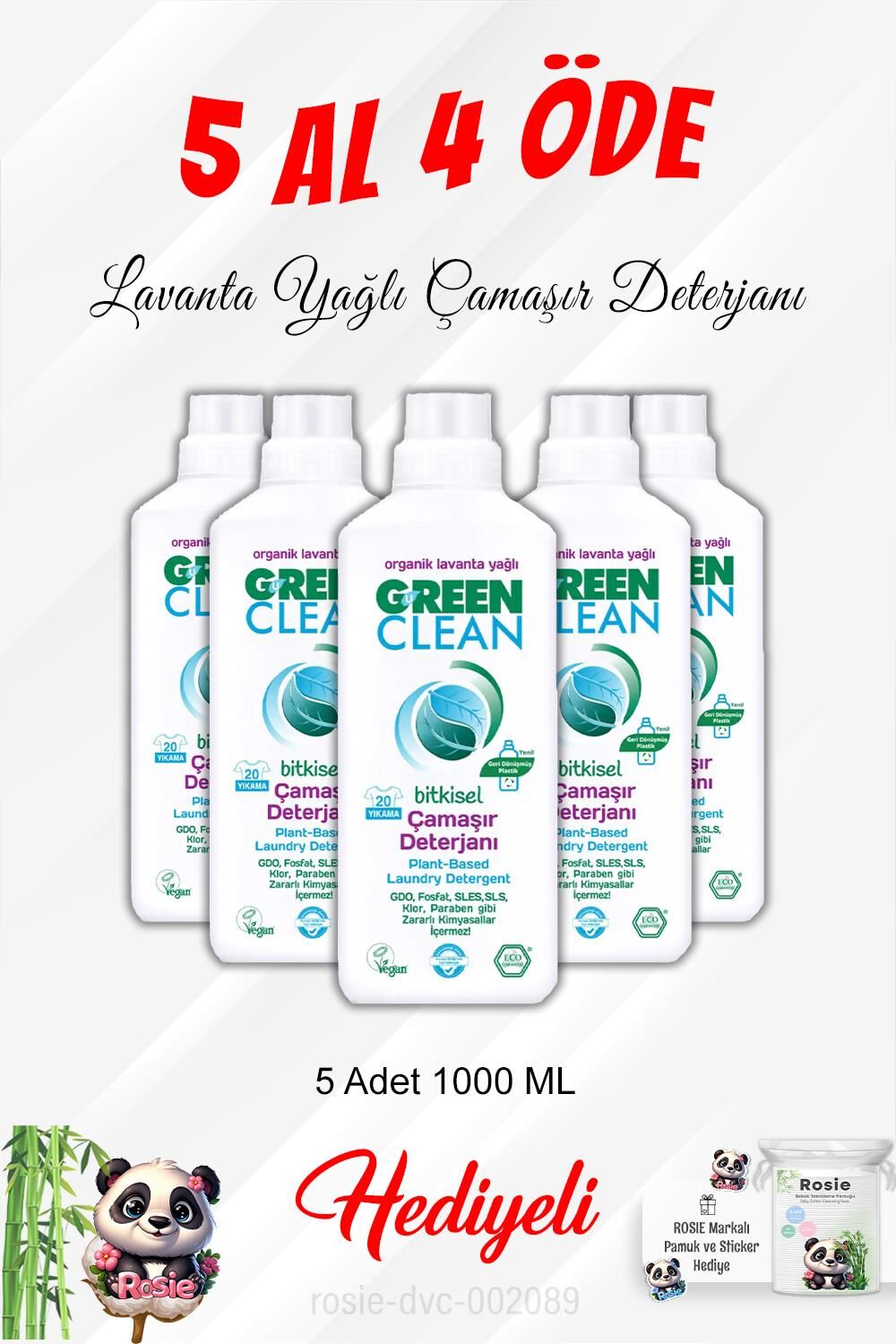 Lavanta Yağlı Çamaşır Deterjanı 5 Al 4 Öde 1000 ML ve Rosie Pamuk