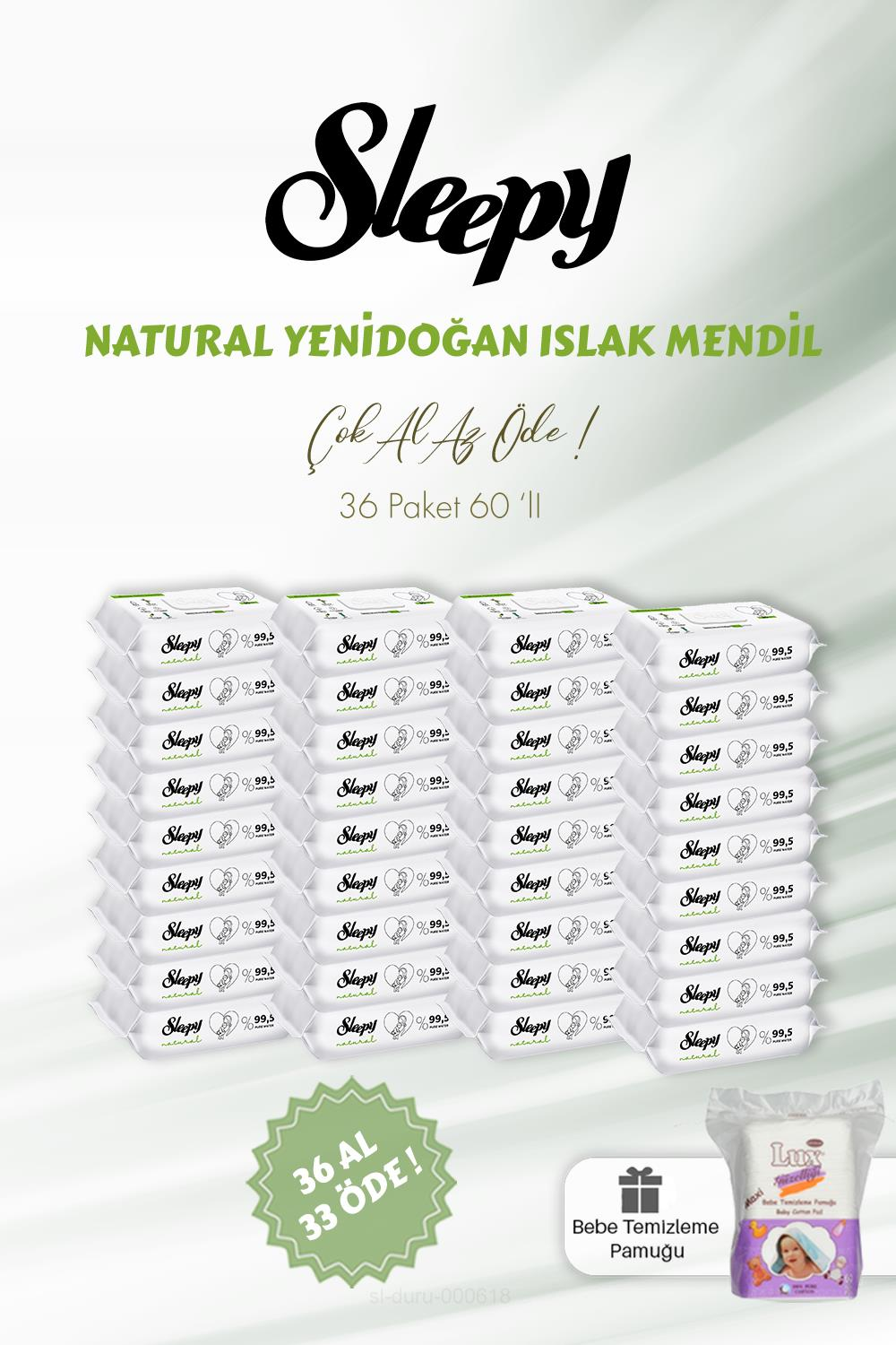 Sleepy Natural Yenidoğan Islak Bebek Havlusu 36 AL 33 ÖDE 60'lı ve Bebe Pamuğu