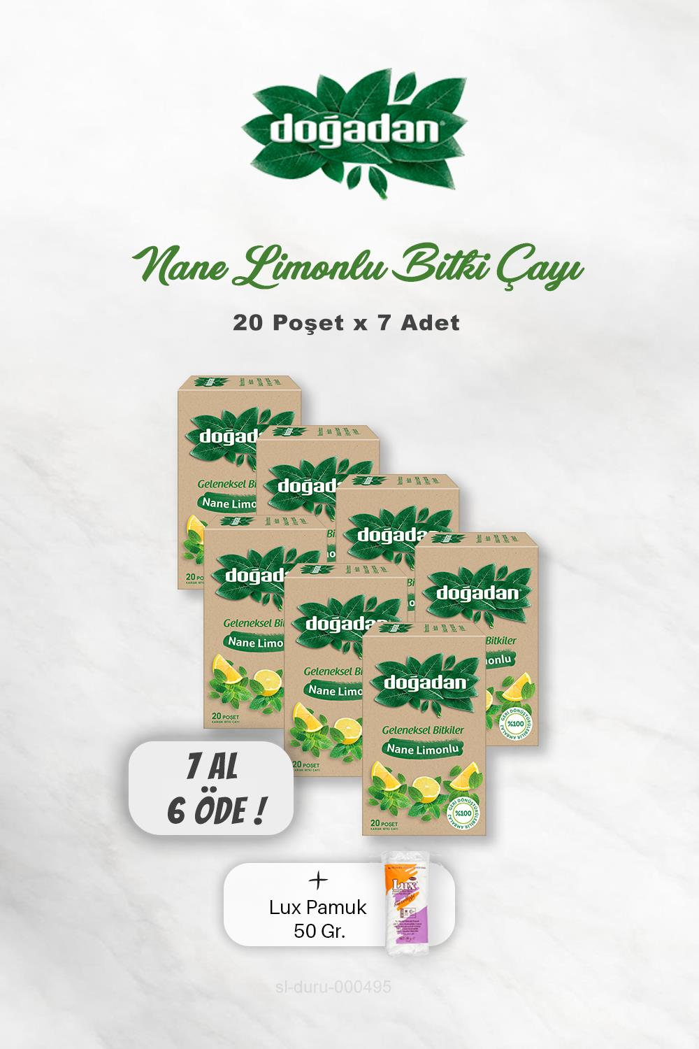 7 AL 6 ÖDE Doğadan Nane Limonlu Bitki Çayı 20'li, Pamuk