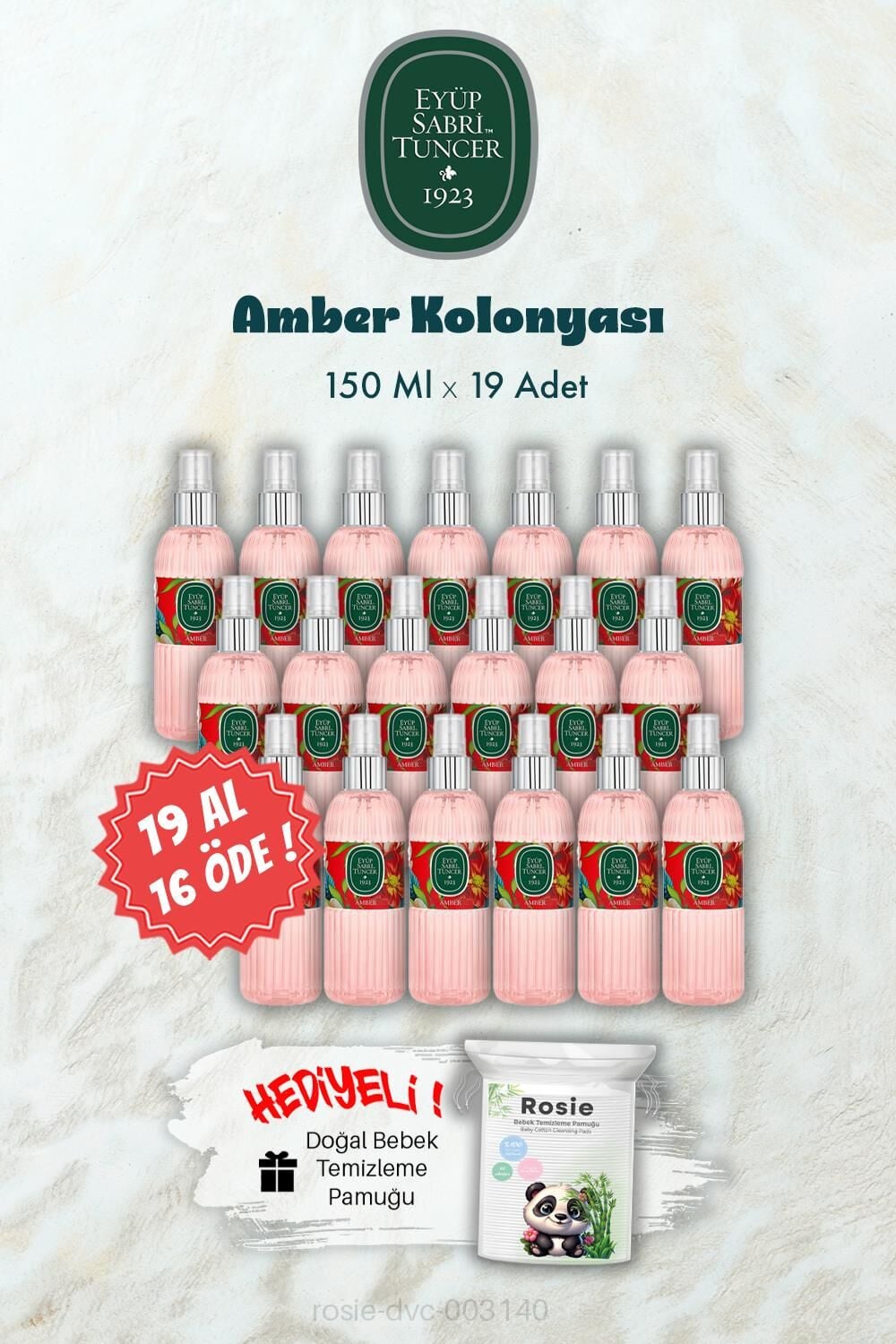 19 AL 16 ÖDE 150 ML Amber Kolonyası ve ROSIE Hediye