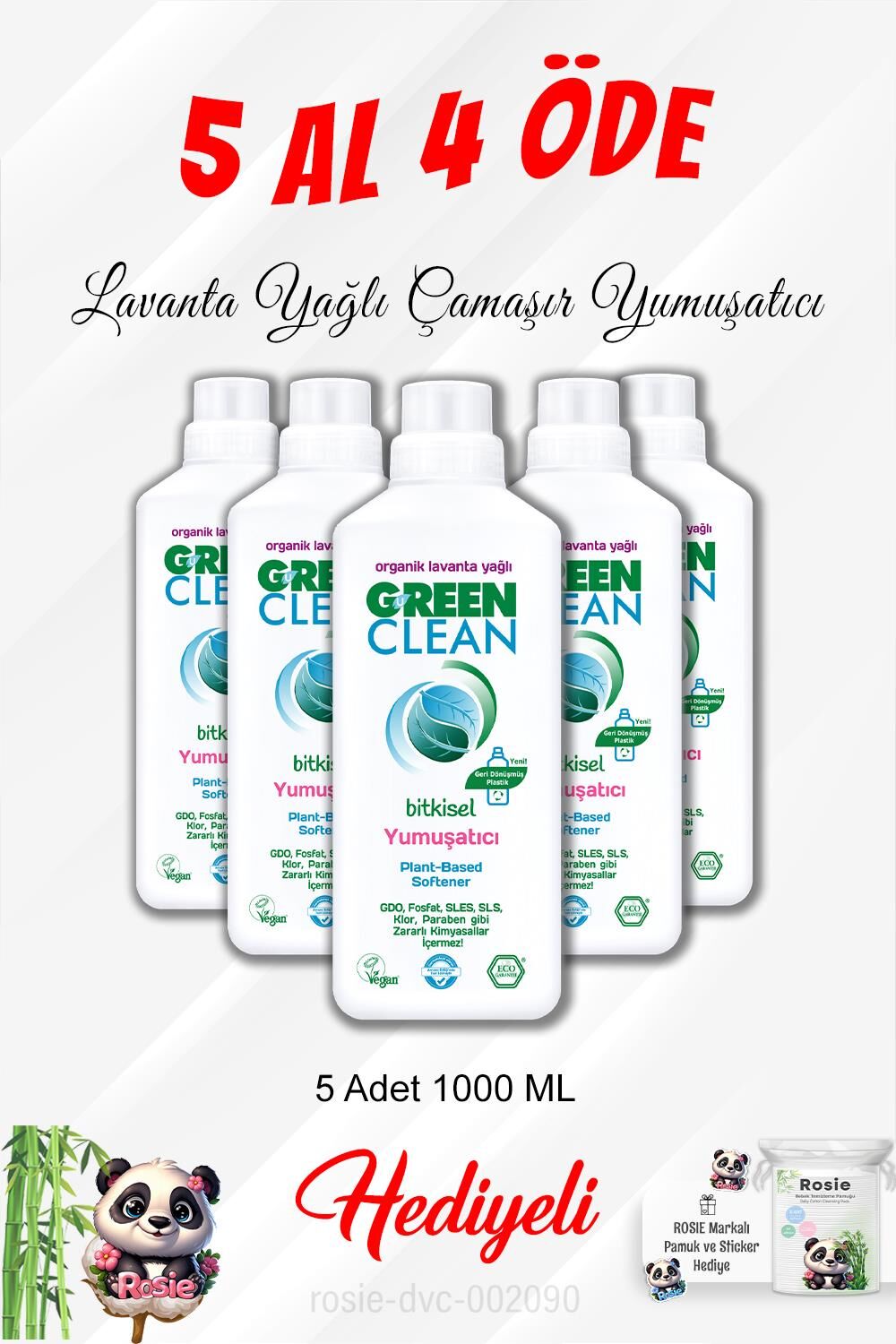5 Al 4 Öde Lavanta Yağlı Çamaşır Yumuşatıcı 1000 ML ve Rosie Pamuk