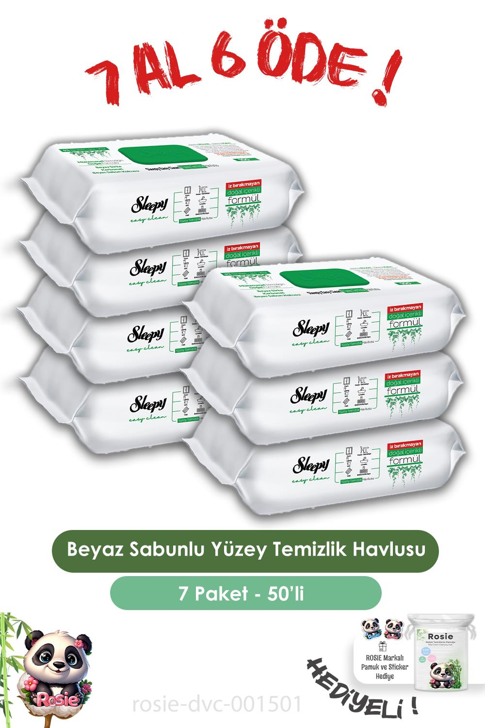 Sleepy 7 AL 6 ÖDE Easy Clean Yüzey Temizlik Havlusu 50' li ve ROSIE