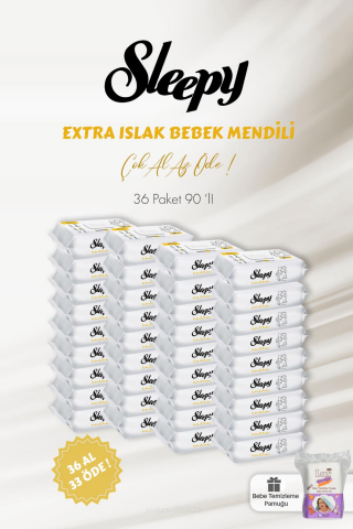 Sleepy Extra Islak Bebek Havlusu 90 Adet 36 AL 33 ÖDE ve Bebek Temizleme Pamuğu