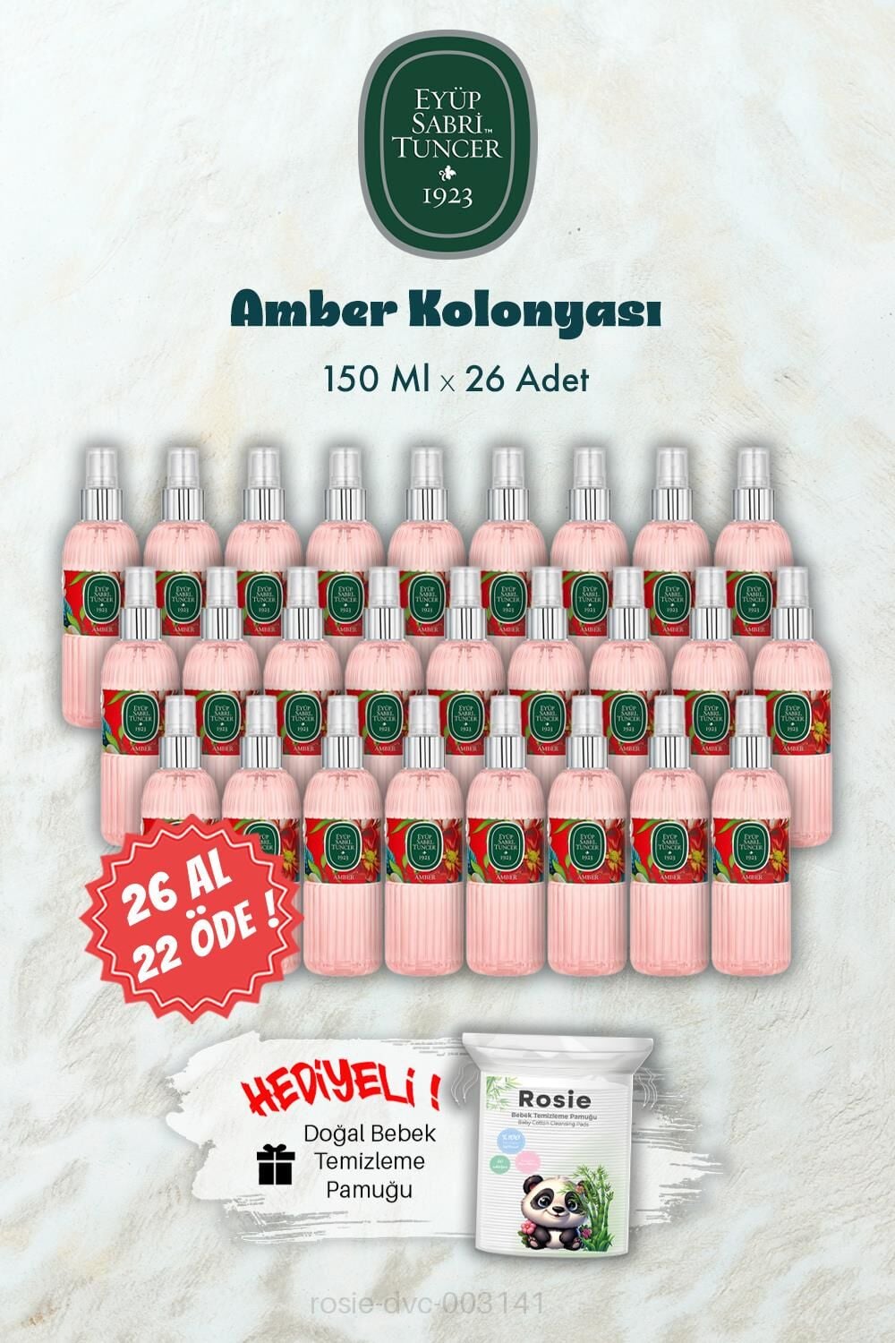 26 AL 22 ÖDE 150 ML Amber Kolonyası ve ROSIE Hediye