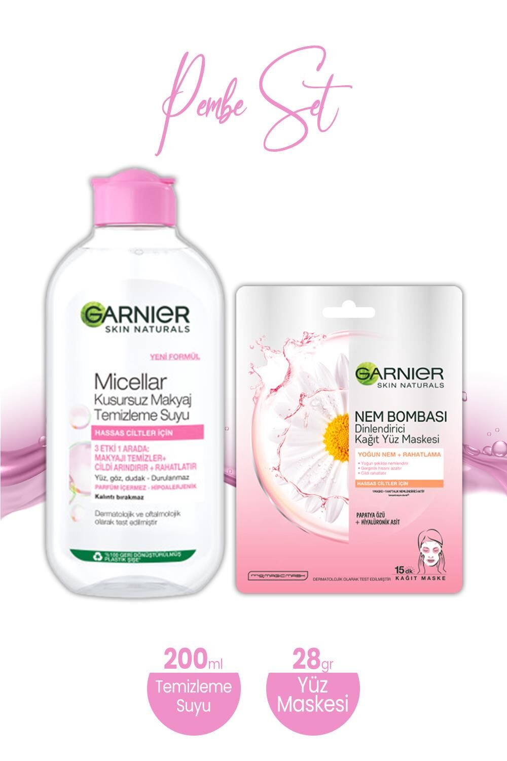 Garnier Nem Bombası Kağıt Yüz Maskesi 28 gr ve Micellar Makyaj Temizleme Suyu 200 ml