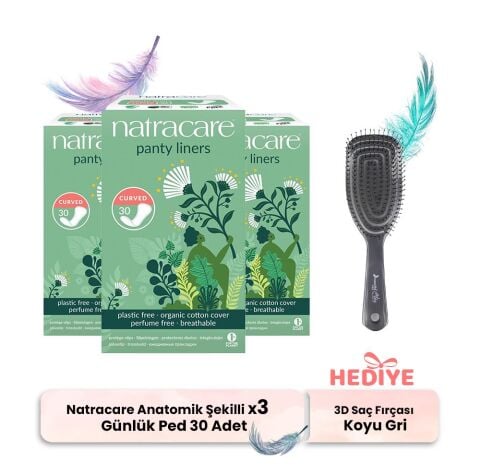 Natracare Günlük Ped Anatomik Şekilli 30' lu x 3, 3D Saç Fırçası Koyu Gri