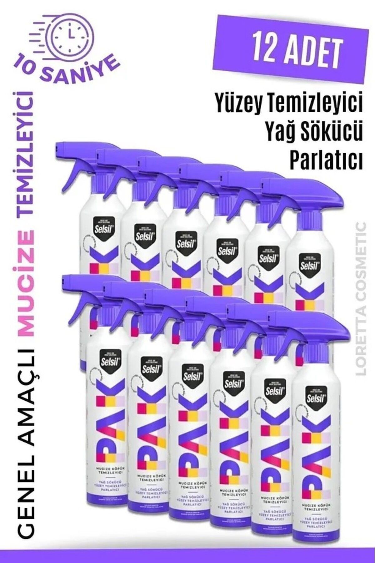 Selsil Pak 12 Li 500 Ml Köpük Temizleyici Sprey, Yağ Sökücü, Yüzey Temizleyici