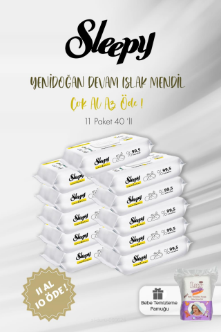 Sleepy Yenidoğan Devam 11 AL 10 ÖDE Islak Bebek Havlusu 40'lı ve Bebe Pamuğu 60'lı