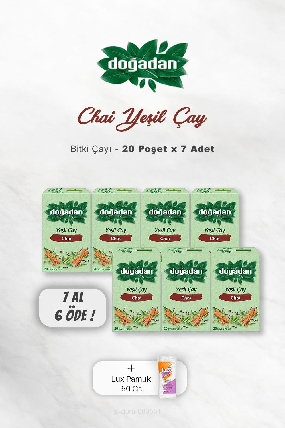7 AL 6 ÖDE Doğadan Yeşil Çay Chai Poşet Bardak Çay, Pamuk