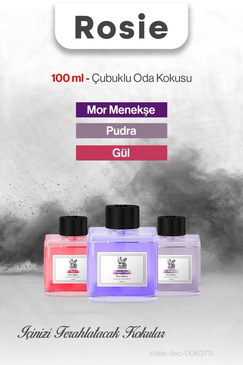 Rosie Gül, Mor Menekşe ve Pudra 3'lü 100 ml Çubuklu Oda Kokusu