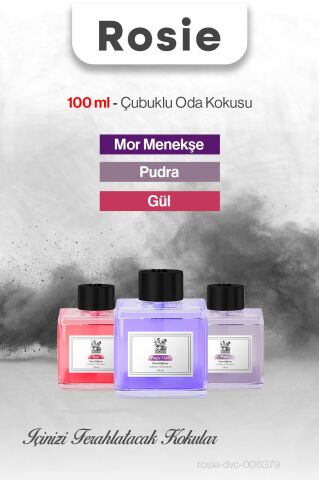 Rosie Gül, Mor Menekşe ve Pudra 3'lü 100 ml Çubuklu Oda Kokusu