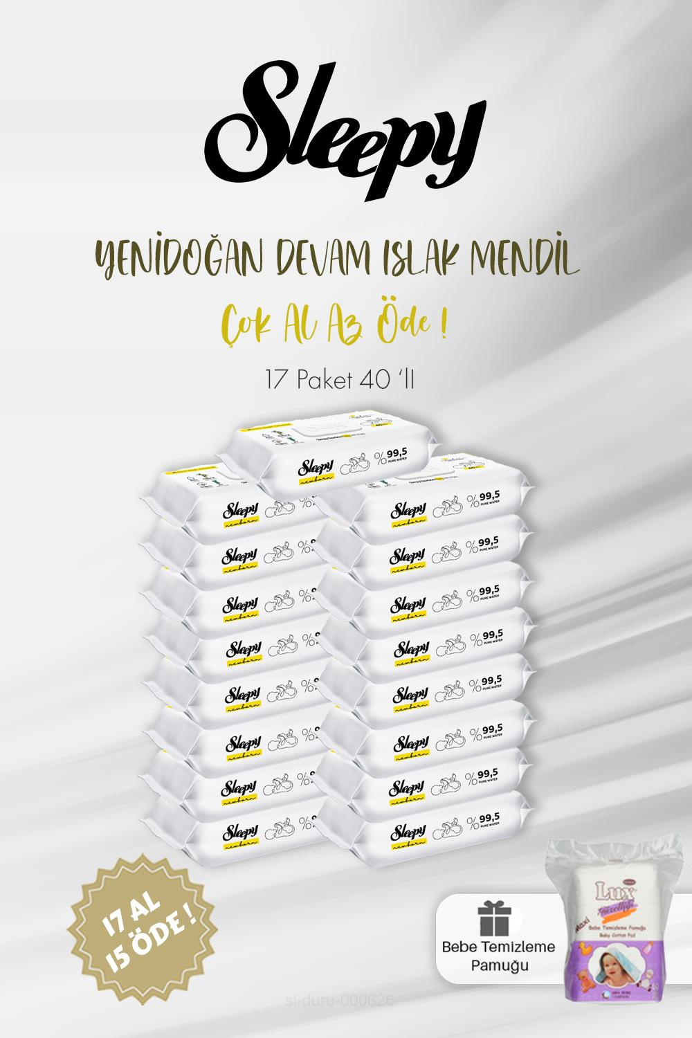 Sleepy Yenidoğan Devam Islak Bebek Havlusu 40'lı 17 AL 15 ÖDE ve Bebek Pamuğu