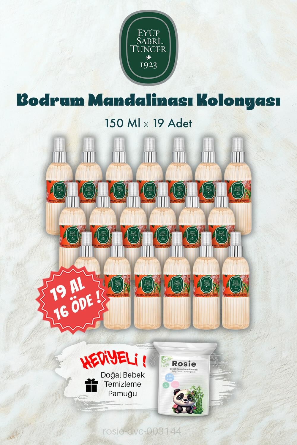 19 AL 16 ÖDE 150 ML Bodrum Mandalinası Kolonyası ve ROSIE Hediye