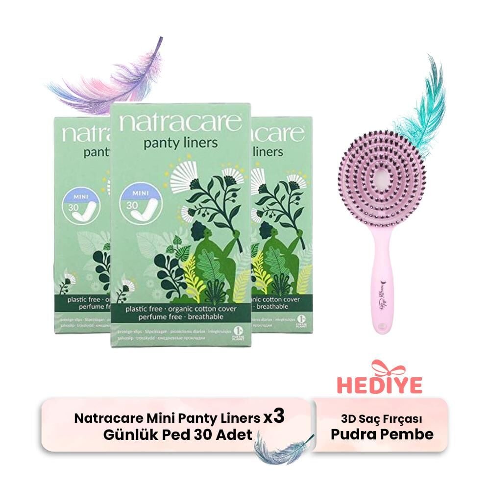 Natracare Mini Panty Liners Breathable 30' lu x 3, 3D Saç Fırçası Purda Pembe