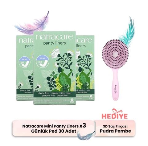 Natracare Mini Panty Liners Breathable 30' lu x 3, 3D Saç Fırçası Purda Pembe