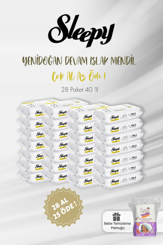 Sleepy 28 AL 25 ÖDE Yenidoğan Devam Islak Bebek Havlusu 40'lı ve Bebek Pamuğu